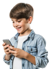 Fototapeta premium PNG Child using smartphone smiling