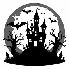 Halloween vector background with house,spooky,pumpkin