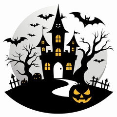 Halloween vector background with house,spooky,pumpkin