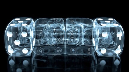 X-ray scan of a set of dominoes, displaying the numbers and arrangement.