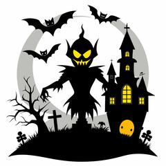 Halloween vector background with house,spooky,pumpkin