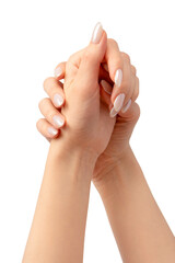 Woman hands  isolated on a white background.