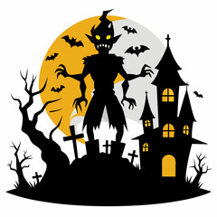 Halloween vector background with house,spooky,pumpkin