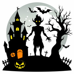 Halloween vector background with house,spooky,pumpkin