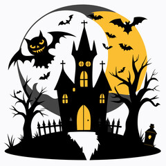Halloween vector background with house,spooky,pumpkin