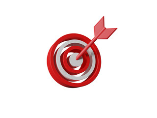 Arrow hit the center of target. Business target achievement concept. Arrow on bullseye in target. Business success, investment goal, opportunity challenge, aim strategy. 3d rendering illustration