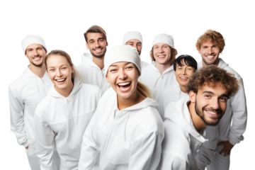 Photo of smiling factory workers on a white background Expresses happiness and contentment