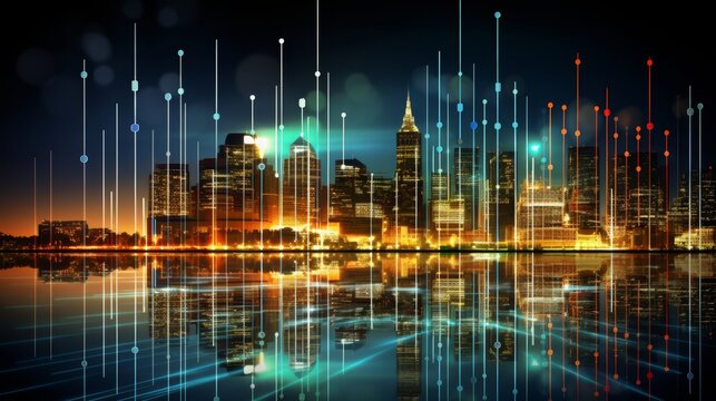 Futuristic big data forex chart in urban nightscape for dynamic financial analysis - Powered by Adobe