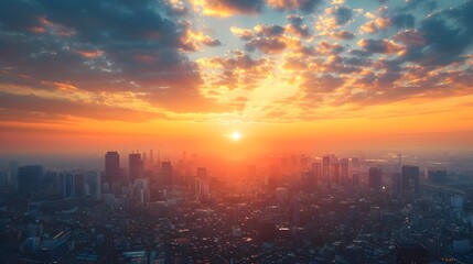 Captivating Sunrise over a Bustling Cityscape Embracing New Possibilities