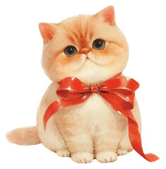 PNG  Adorable kitten with red bow
