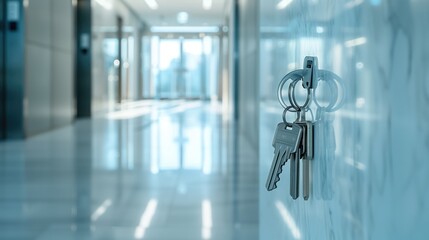 Bunch of keys hanging on the entrance wall of rental apartment premises