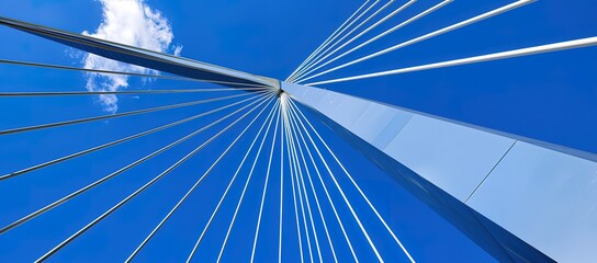 Fototapeta premium A towering bridge pillar against a blue sky background