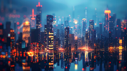 Fototapeta premium Isometric smart city design concept. Business center with skyscrapers and intelligent buildings,IOT for the internet of things