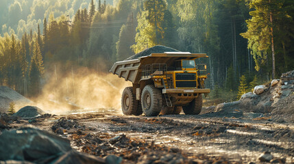 A Tongli Heavy Industry TLD90 wide-body mining truck drives on the work surface, with an excavator shoveling rock