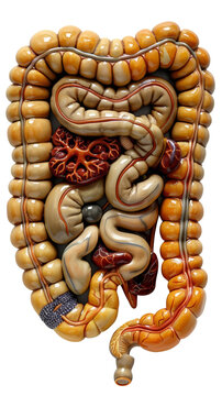 Detailed 3D illustration of the human digestive system, showcasing the intestines and stomach with exceptional clarity and scientific accuracy.