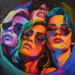 Fototapeta premium features several lgbt people with different colored hair, in the style of pop art illustration
