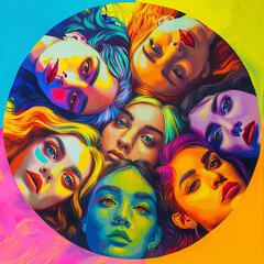 Obraz premium features several lgbt people with different colored hair, in the style of pop art illustration