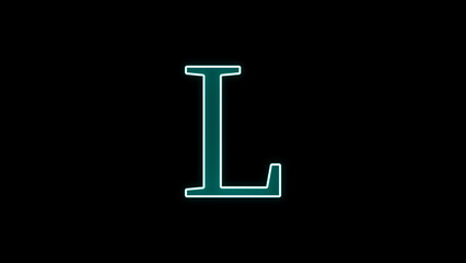 Letter L of the alphabet made from neon sign. neon capital letter L lighted up. On the black background.