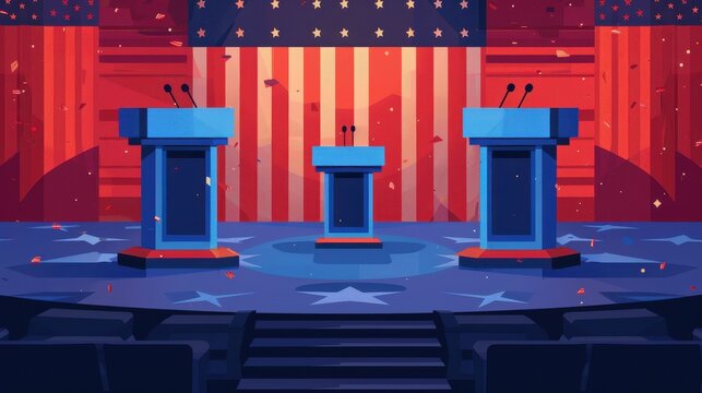 Debate Stage with American Flag Background