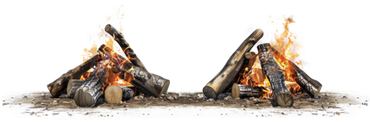 Two Campfires with Burning Logs