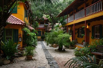 Fototapeta premium Courtyard with tropical plants