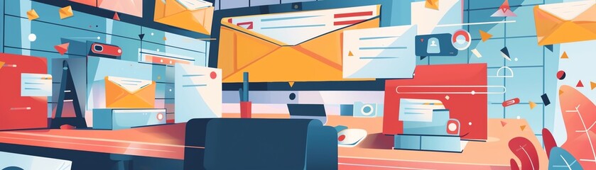 Obraz premium Email marketing campaign, inbox with promotions, flat design illustration
