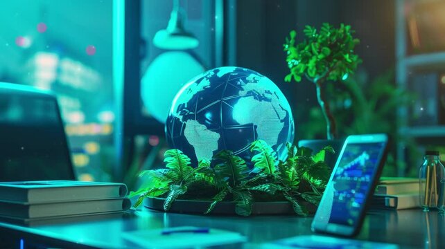 A corporate report highlighting ESG (Environmental, Social, Governance) metrics within the green energy sector, showcasing sustainable business practices in the renewable energy industry