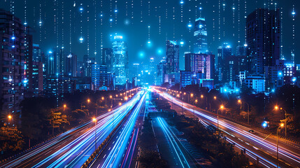 Fototapeta premium Isometric smart city design concept. Business center with skyscrapers and intelligent buildings,IOT for the internet of things
