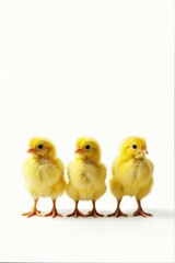 Naklejka premium Three chicks in front of white background.