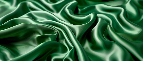 Fototapeta premium Luxury green drapery fabric background ,abstract green background with smooth lines in it. 3d render ,3d rendering of abstract metallic background with wavy pattern in green color