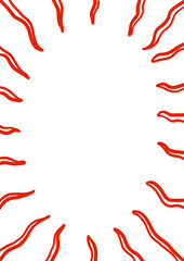Abstract decorative vector frame of rays. A clipart element in hand-drawn style. Isolated decoration in red color. Suitable for wedding or birthday invitation, poster, menu, greeting card.