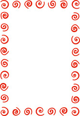 Decorative vector frame of repeating spiral squiggles. A clipart element in hand-drawn style. Isolated decoration in red color. Suitable for wedding or birthday invitation, poster, menu, greeting card
