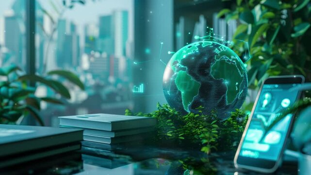 A corporate report highlighting ESG (Environmental, Social, Governance) metrics within the green energy sector, showcasing sustainable business practices in the renewable energy industry