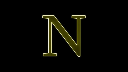 Letter N of the alphabet made from neon sign.Neon light olive color letter N.