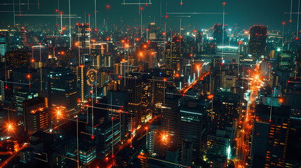 Obraz premium Isometric smart city design concept. Business center with skyscrapers and intelligent buildings,IOT for the internet of things