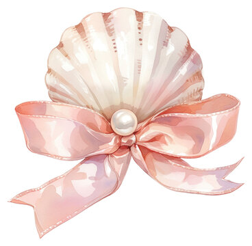 PNG  Elegant seashell pearl ribbon