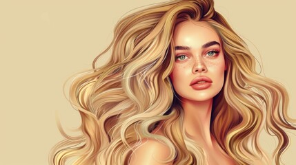Beauty blonde girl with long and shiny wavy hair. Beautiful woman model with curly hairstyle Fashion