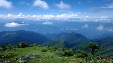 Obraz premium Green Mountains and Blue Sky Landscape Photography