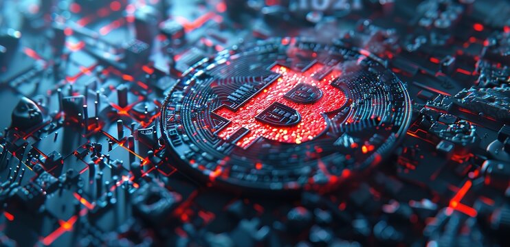 A cryptocurrency concept with black and red colors