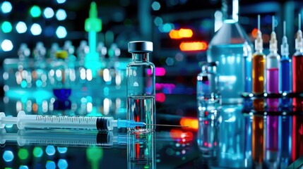 Laboratory Vial and Syringe, Medical research environment, Science and innovation