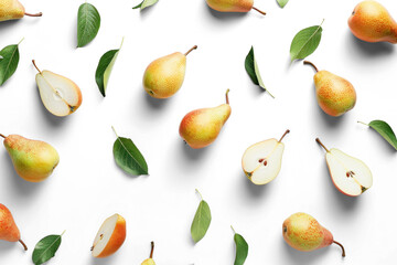 Obraz premium Pears and Leaves Pattern Isolated on Transparent Background