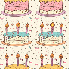 Seamless looping mosaic background of cartoon birthday cake elements