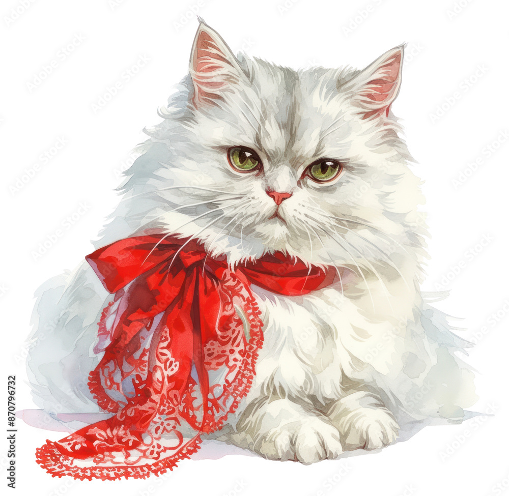 Sticker png elegant fluffy cat with bow