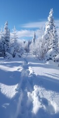 Fototapeta premium Snowy path through a winter wonderland