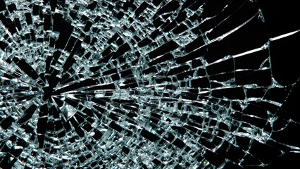 Shattered glass center black background