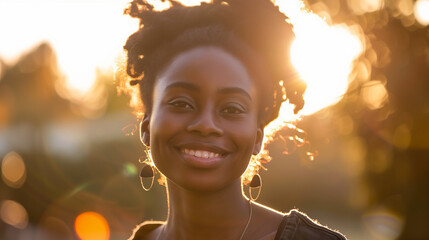 Sun-Kissed Smile: Minimalist Headshot of a Black Woman
