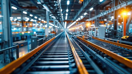 Fototapeta premium a modern factory with automated production lines, showcasing efficiency and precision in an industrial setting, emphasizing advanced manufacturing.