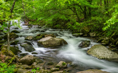 Oconaluftee River along the Newfound Gap Road in the Great Smoky Mountains National Park in North Carolina USA