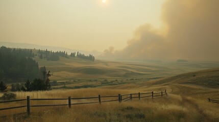 Obraz premium The smoke from the wildfires drifts across the landscape, a poignant reminder of nature's power and fragility.