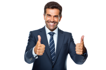A smiling, proud and successful businessman smile happily Show success on a white background
